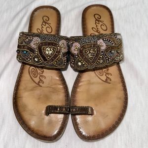 Naughty Monkey Sandals Women’s Beaded Leather Upper Made In India Size 8